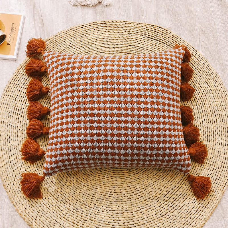 Knitted Yarn-Dyed Tassel Decoration Sofa Cushion - Harmony Gallery