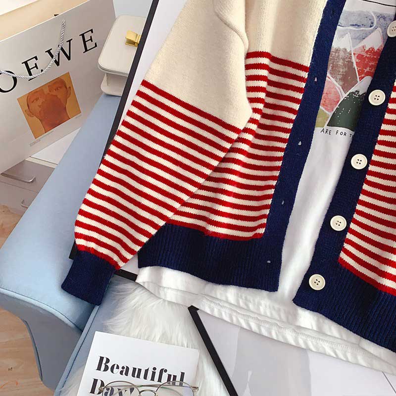 College Style Striped Knitted All-Match women's Cardigan - Harmony Gallery