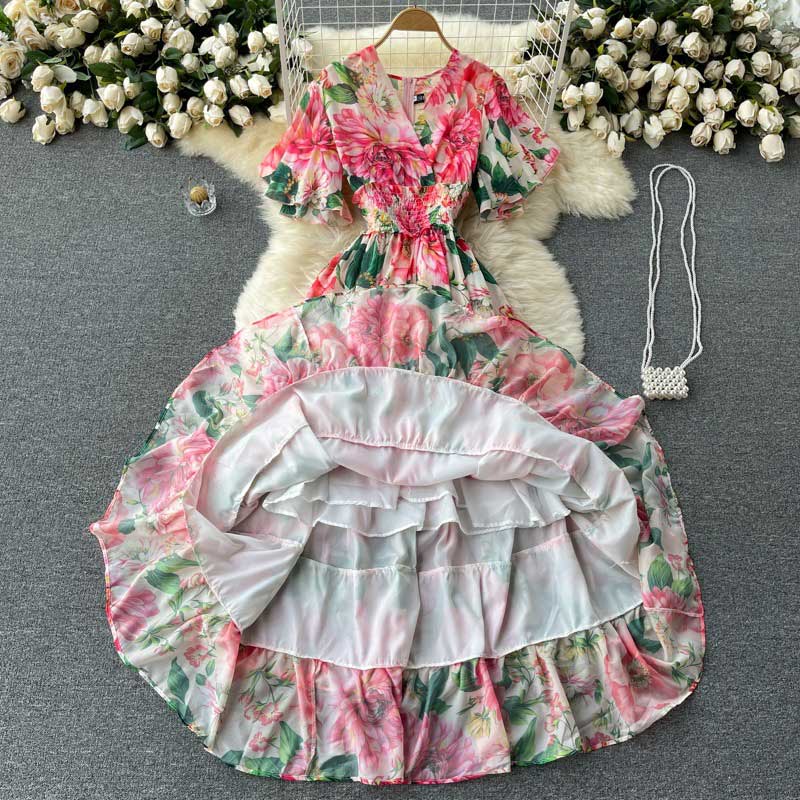 Elegant Trendy Fairy Printed Chiffon Summer Holiday Women's Dress - Harmony Gallery