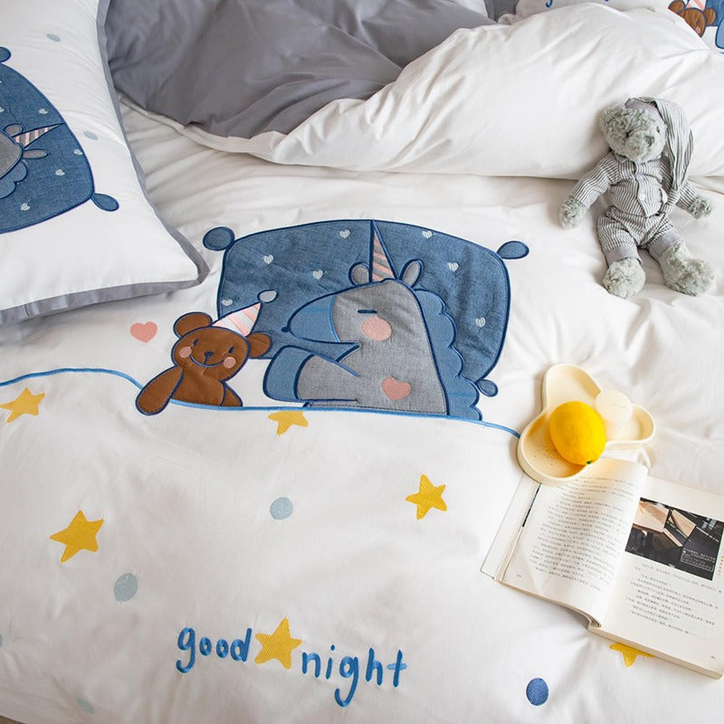 Cartoon Good Night Trojan Bear Cotton Four-Piece Bed Set - Harmony Gallery