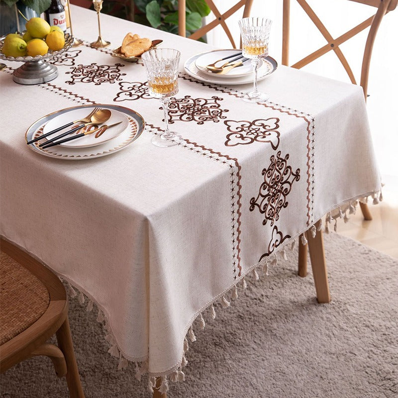 American Knot Embroidery Cotton Waterproof Dining Tablecloths - Harmony Gallery
