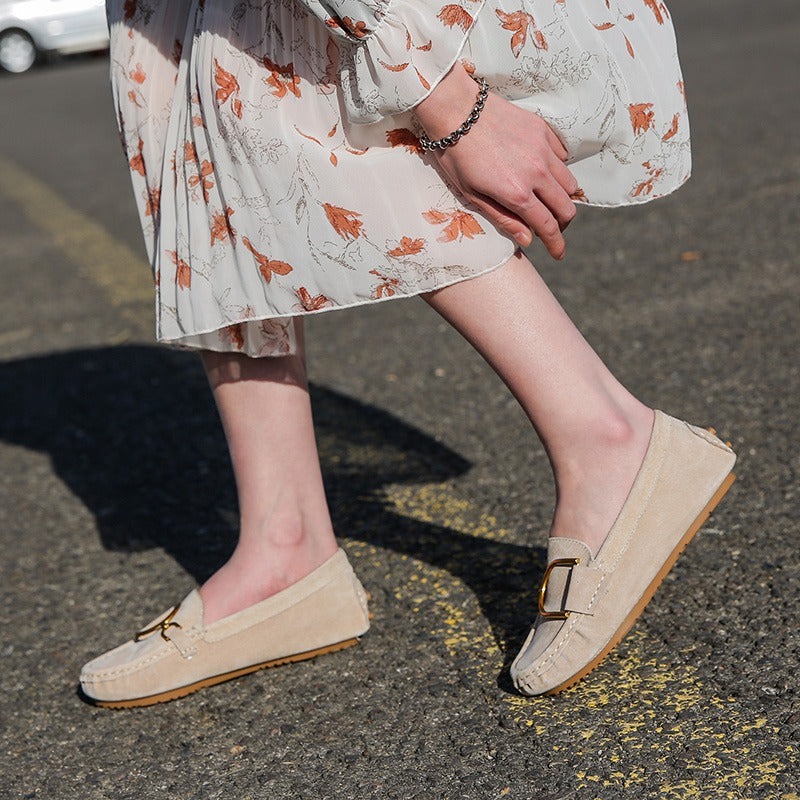 Leather Beanie Soft-Soled Comfortable Flat Women's Loafer - Harmony Gallery