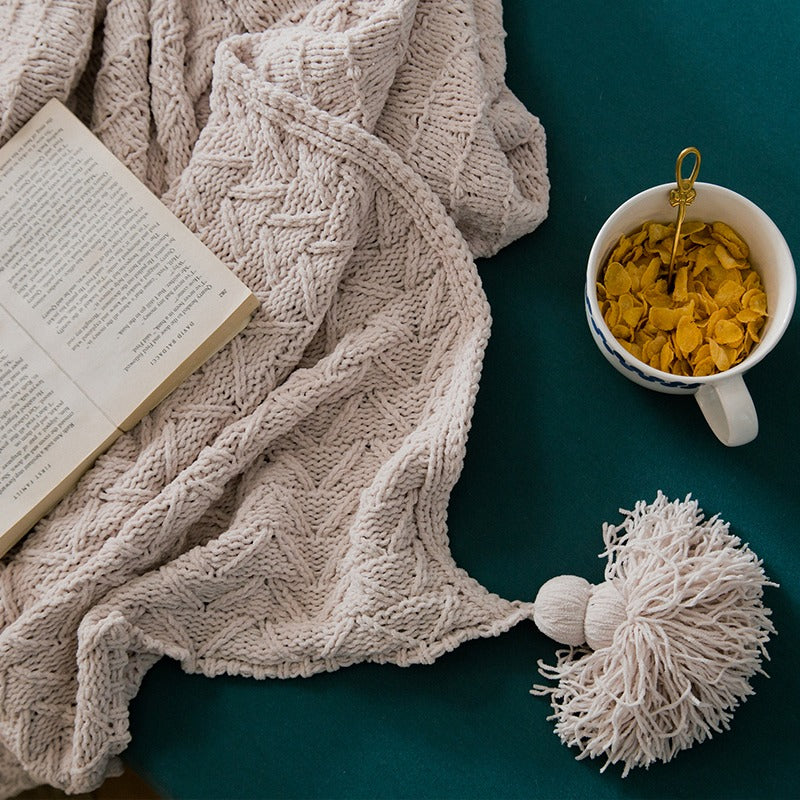 Knitted Nordic Quilt Tassel Winter Sofa Blanket - Harmony Gallery