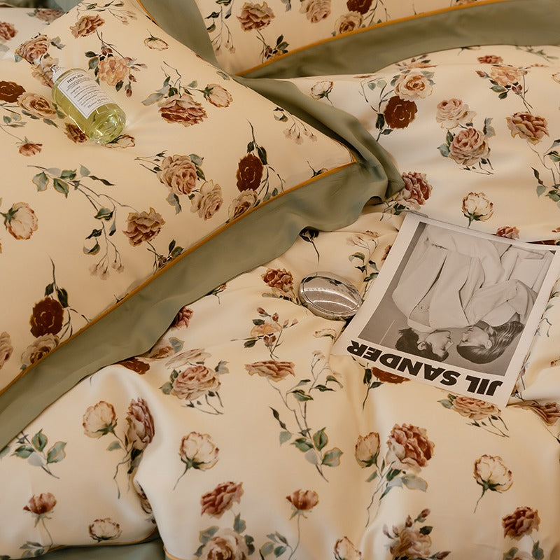 Light Luxury French Rose Four-Piece Silk Bed Set - Harmony Gallery