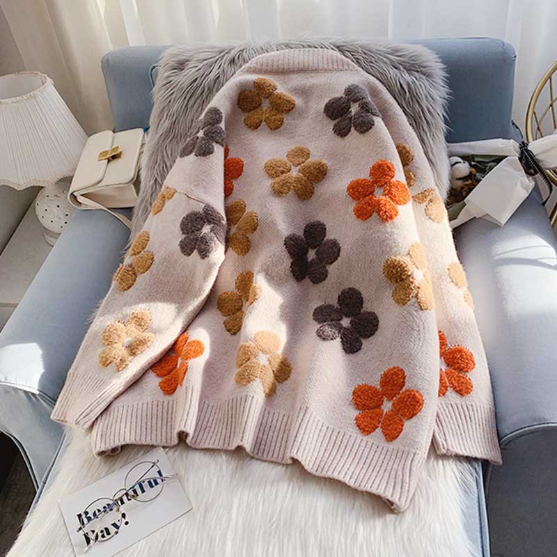 Floral Loose Retro Sense Design Women's Cardigan - Harmony Gallery