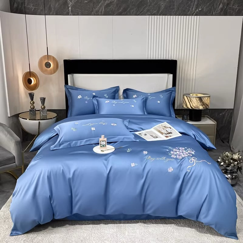 Spring & Summer Flower Embroidery Four-Piece Light Luxury Bed Set - Harmony Gallery