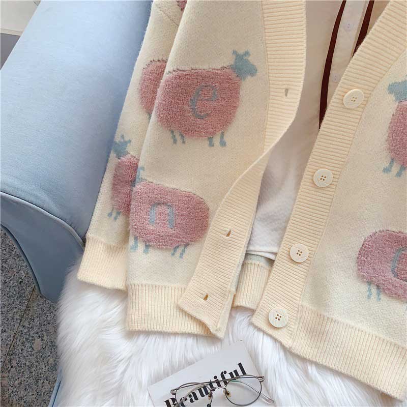 Sheep Knit Loose Outer Wear Women's Cardigan - Harmony Gallery