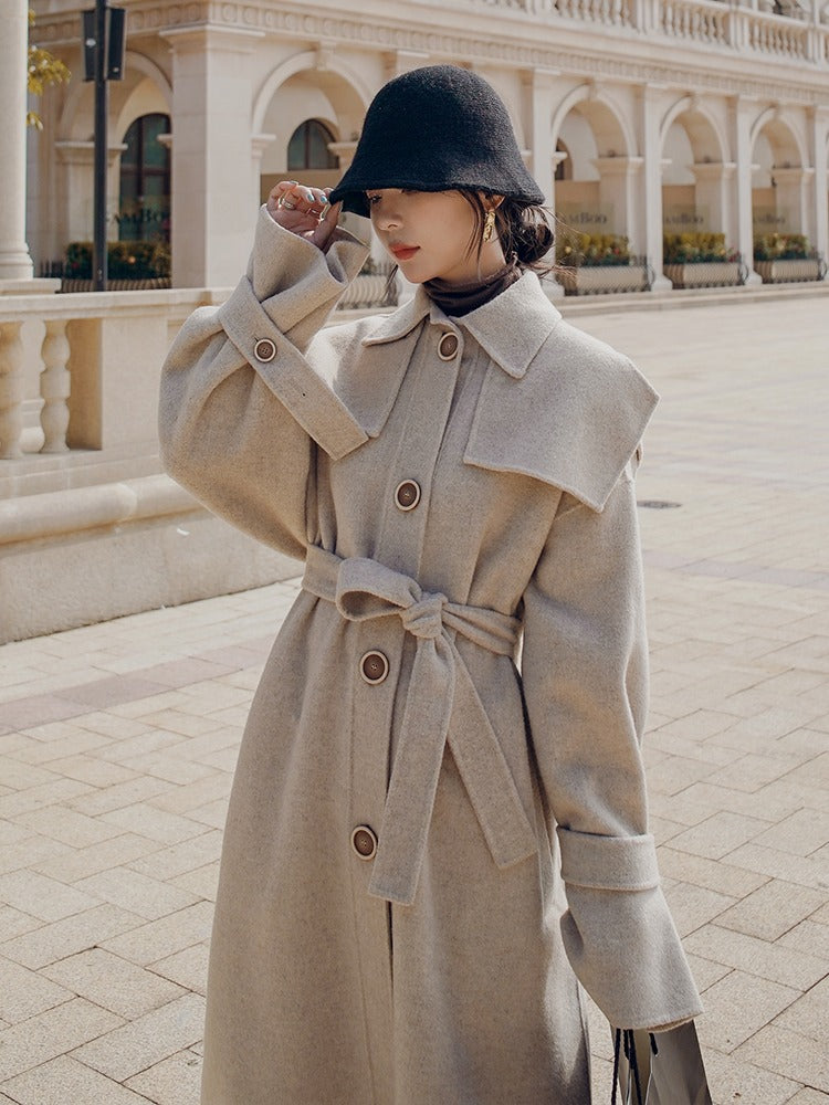 Mid-Length Loose Hepburn Style Woolen Women's Coat - Harmony Gallery