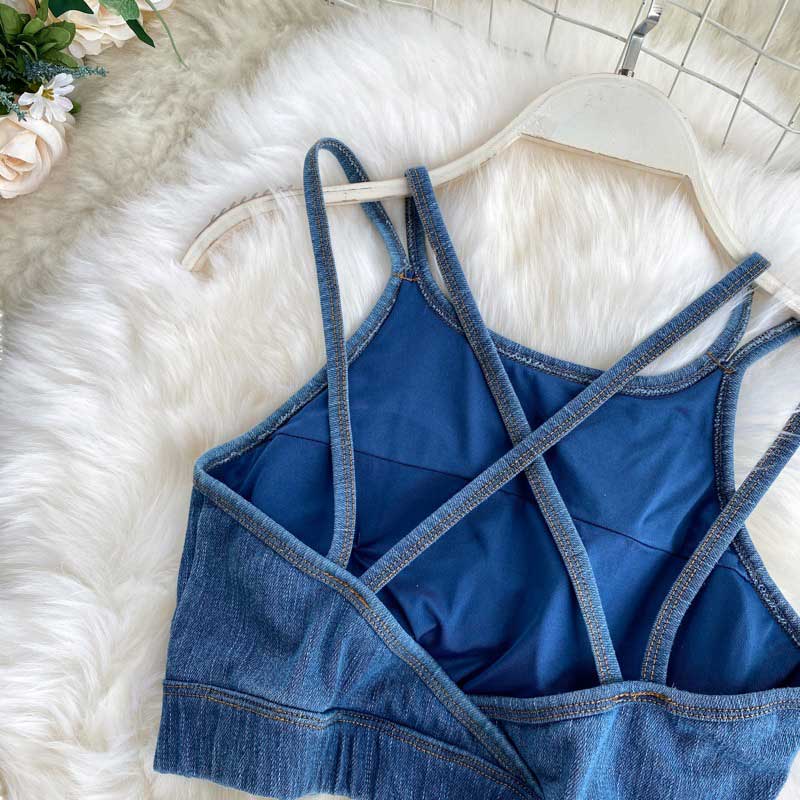 Camisole All-Match Retro Denim Women's Crop Top - Harmony Gallery