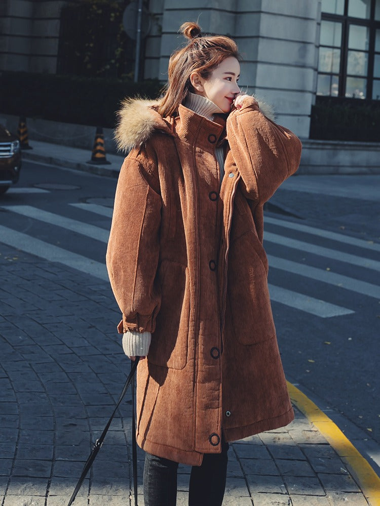 Corduroy Winter Casual Warm Padded Women's Coat - Harmony Gallery