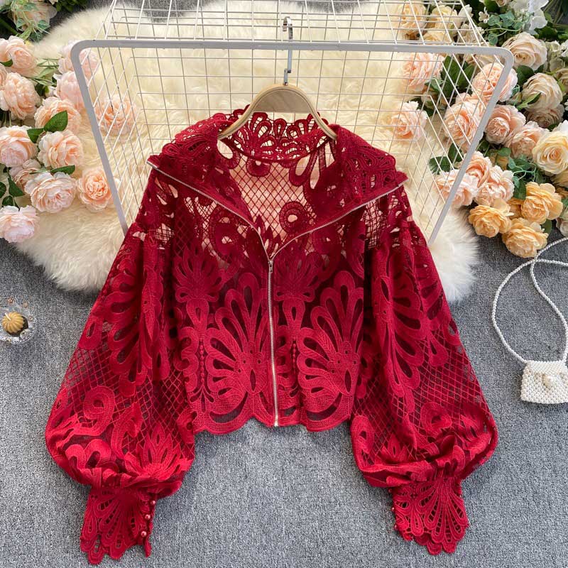 Hollow Lace-Up Temperament Stand-Up Collar Slim Women's Top - Harmony Gallery