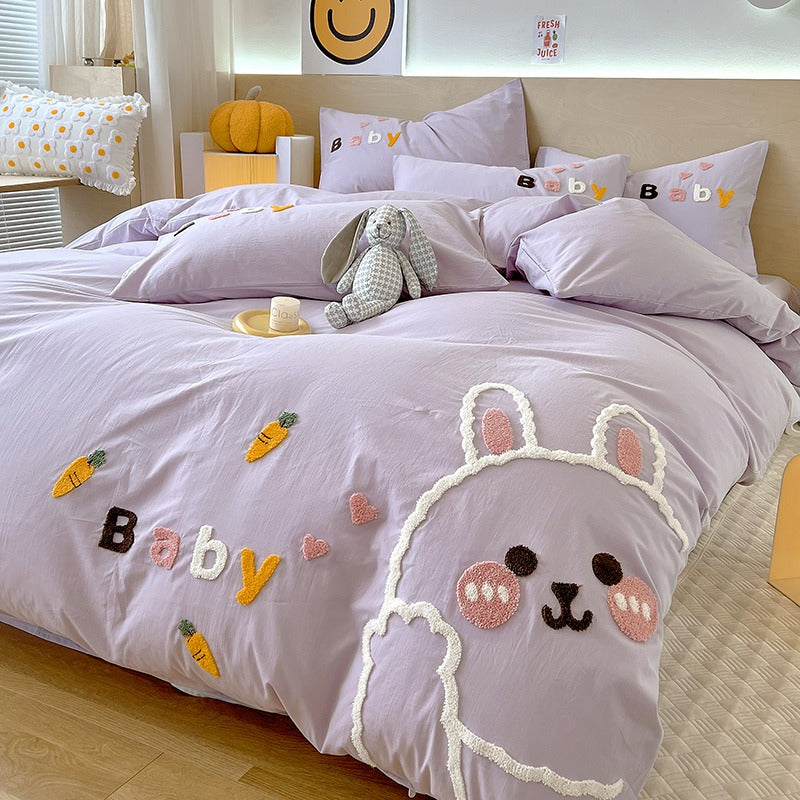 Cute Bear Cartoon Washed Cotton Four-Piece Bed Set - Harmony Gallery