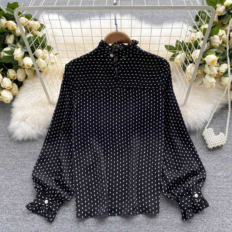 French Retro Dot Sweet Slim Fit Women's Top - Harmony Gallery