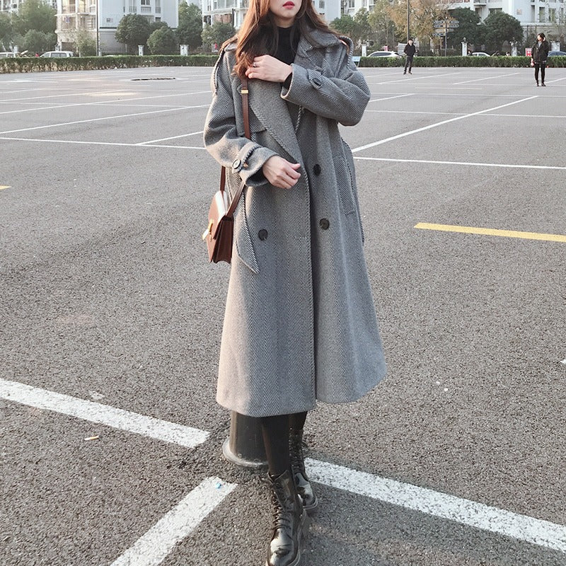 Mid-Length Casual Woolen Loose Women's Coat - Harmony Gallery