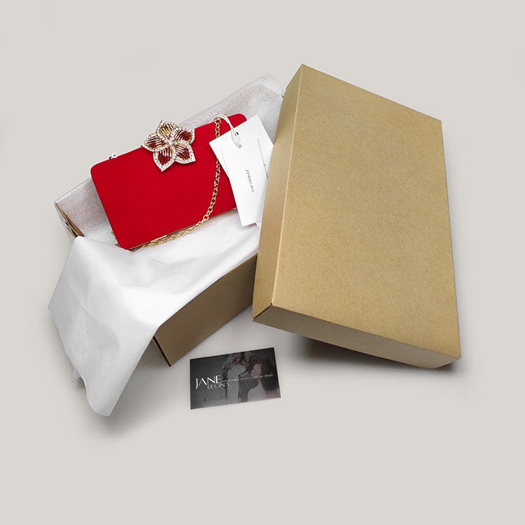 Bridal Evening Diamond Red Velvet Square Hand Bag - Harmony Gallery