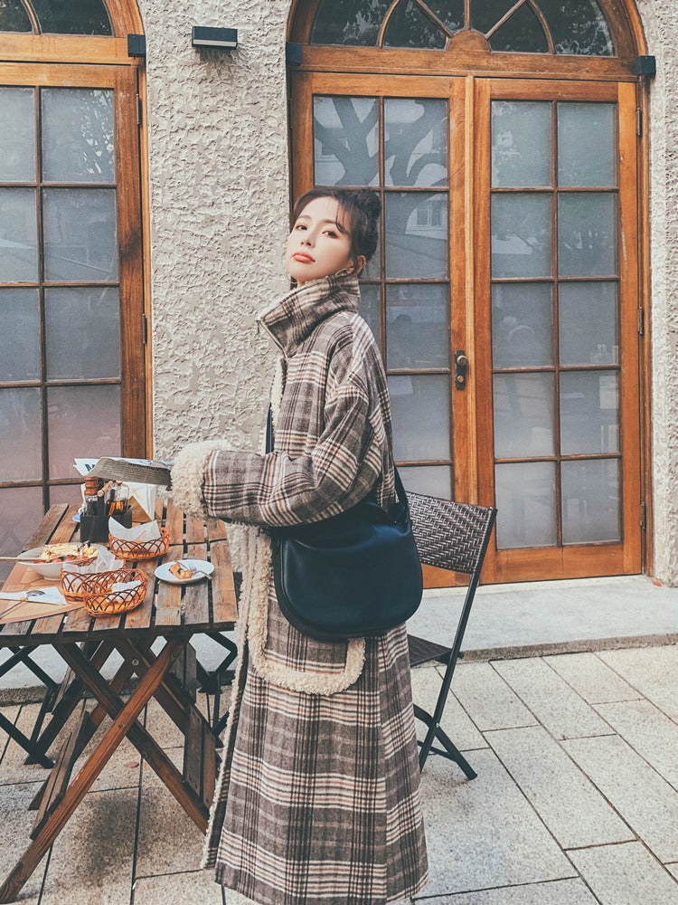Mid-Length Retro Plaid Winter Woolen Women's Coat - Harmony Gallery