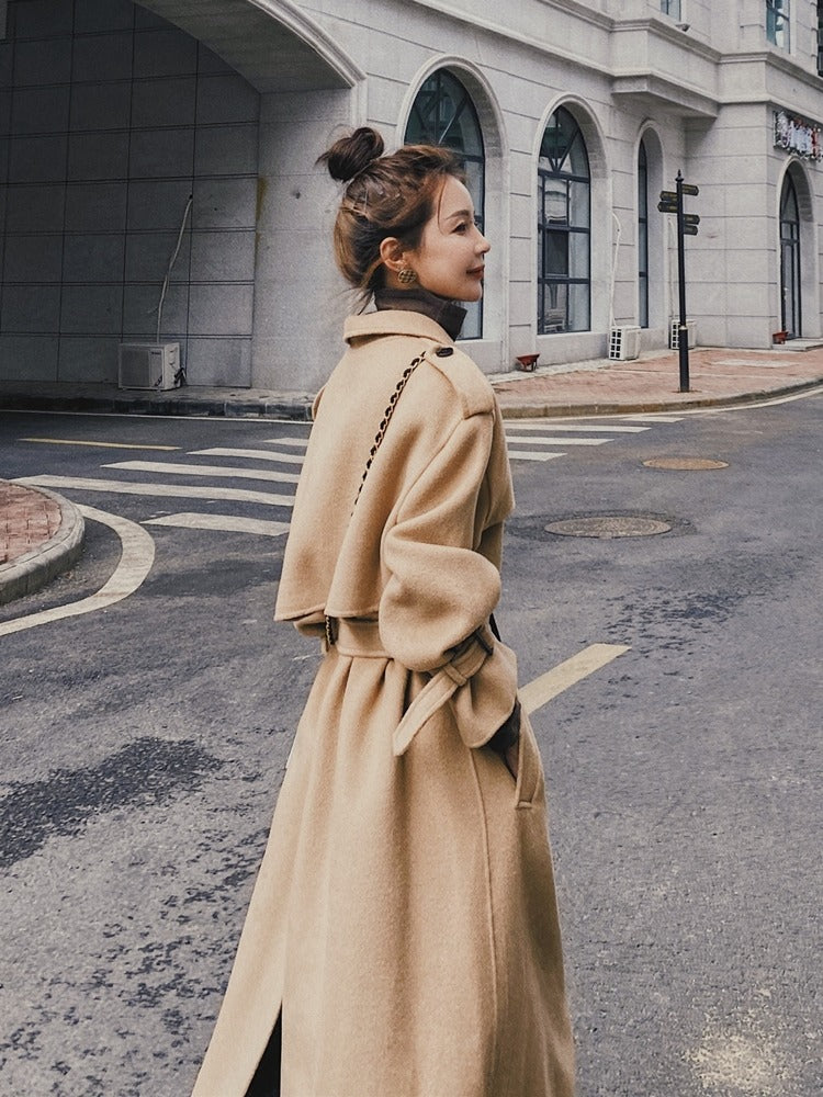 Popular Over The Knee French Woolen Women's Coat - Harmony Gallery