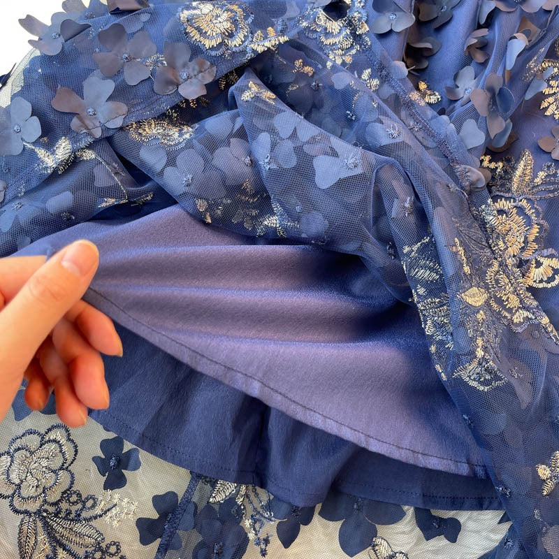 Light Luxury Retro Embroidery Petal High End Women's Dress - Harmony Gallery