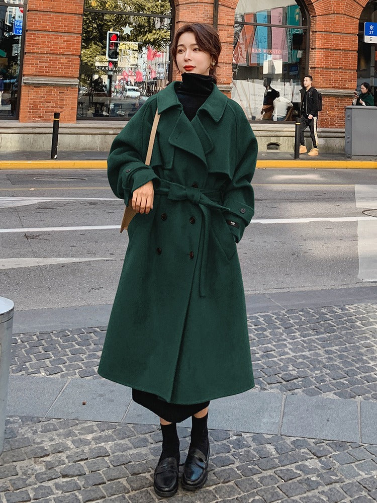 Mid-Length Black Thick Loose Woolen Women's Coat - Harmony Gallery