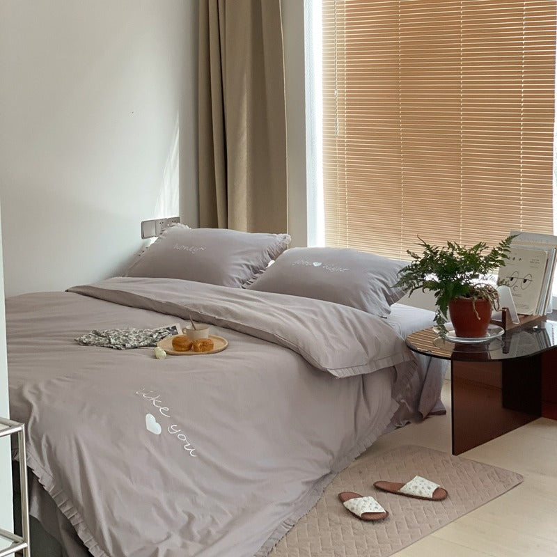 Pure Cotton Edge Simple Solid Color Four-Piece Bed Set - Harmony Gallery