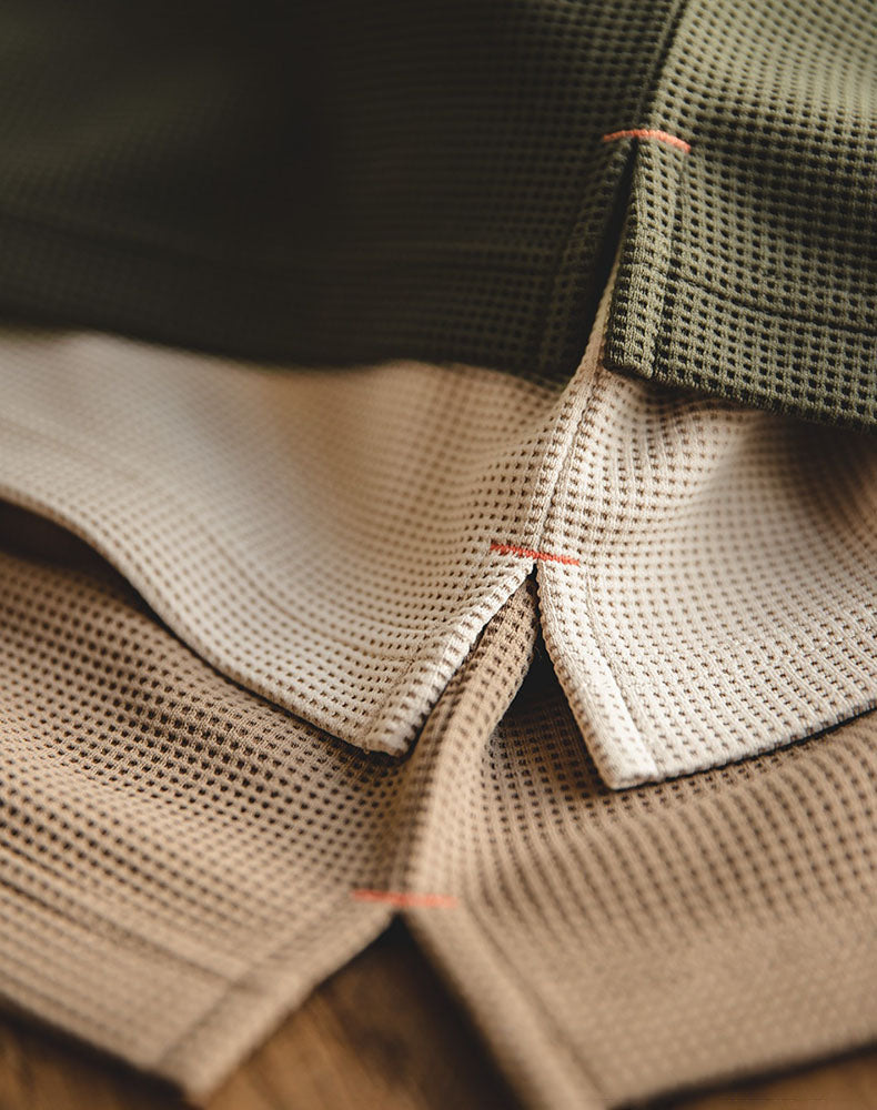 American Waffle Polo Half-Zipper Lapel Five-Quarter Men's T-Shirt - Harmony Gallery