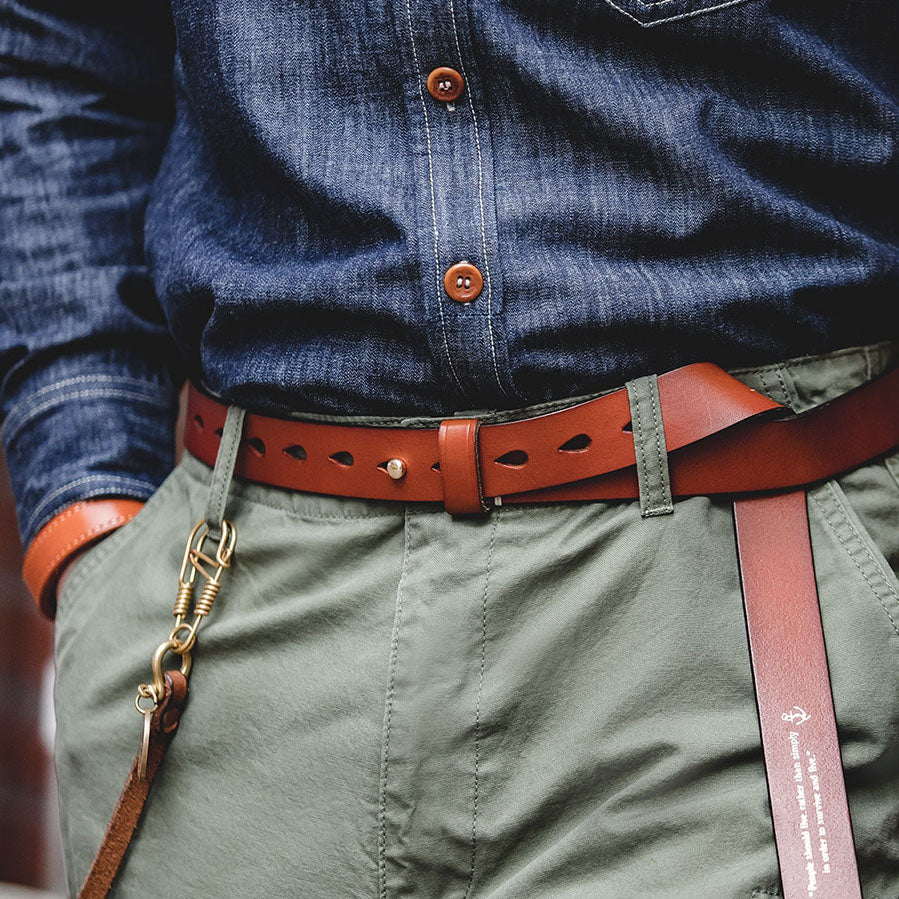 Ceinture pour hommes en cuir de vache tanné rétro avec vieilles