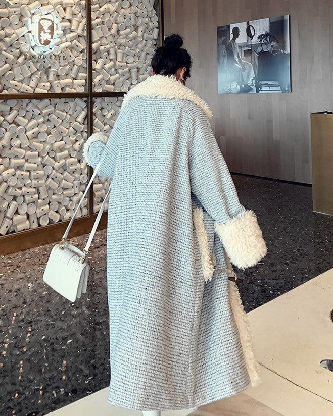 Horn Buckle Houndstooth Woolen Winter Women's Coat - Harmony Gallery