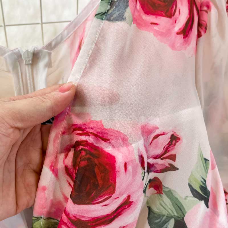 Super Fairy Retro Rose Print Seaside Holiday Elegant Women's Dress - Harmony Gallery