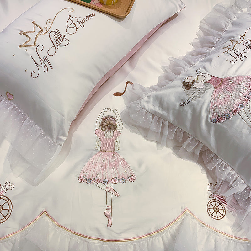 Princess Four-Piece Cotton Ballet Girl Embroidery Bed Set - Harmony Gallery
