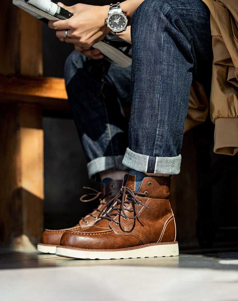 Retro British Denim High-Top Leather Martin Men's Boot - Harmony Gallery