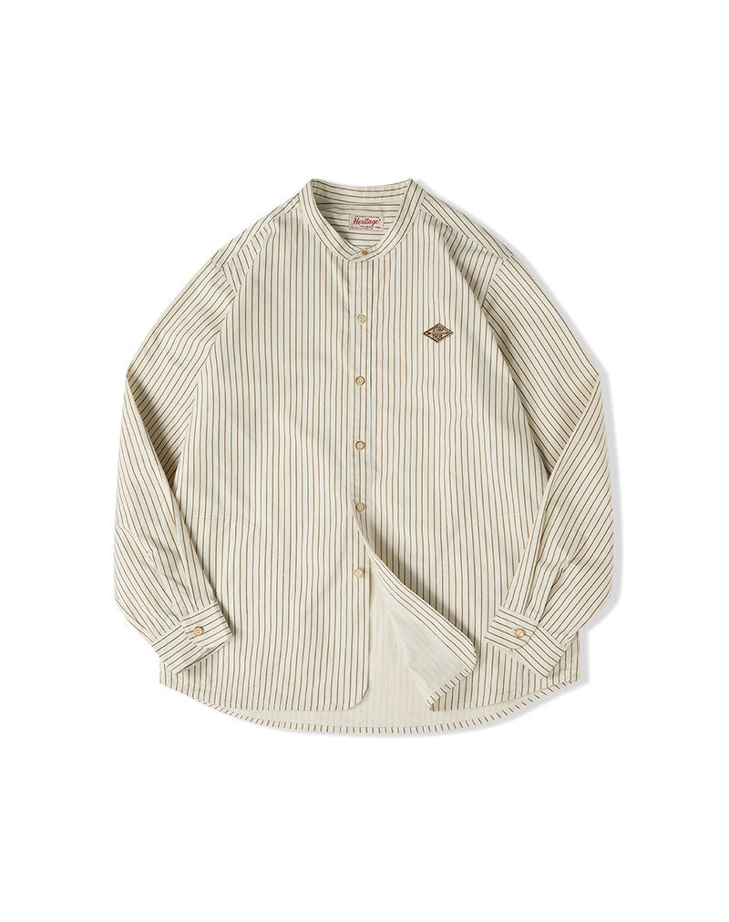 Retro Vertical Stripe Stand Collar Loose Men's Baseball Shirt - Harmony Gallery