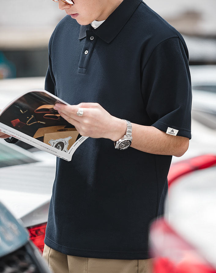 American Retro Heavy Polo Pearl Cotton Loose Men's T-Shirt - Harmony Gallery