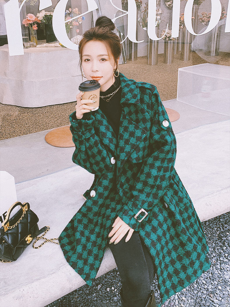 Fried Street Retro Plaid Winter Woolen Women's Coat - Harmony Gallery