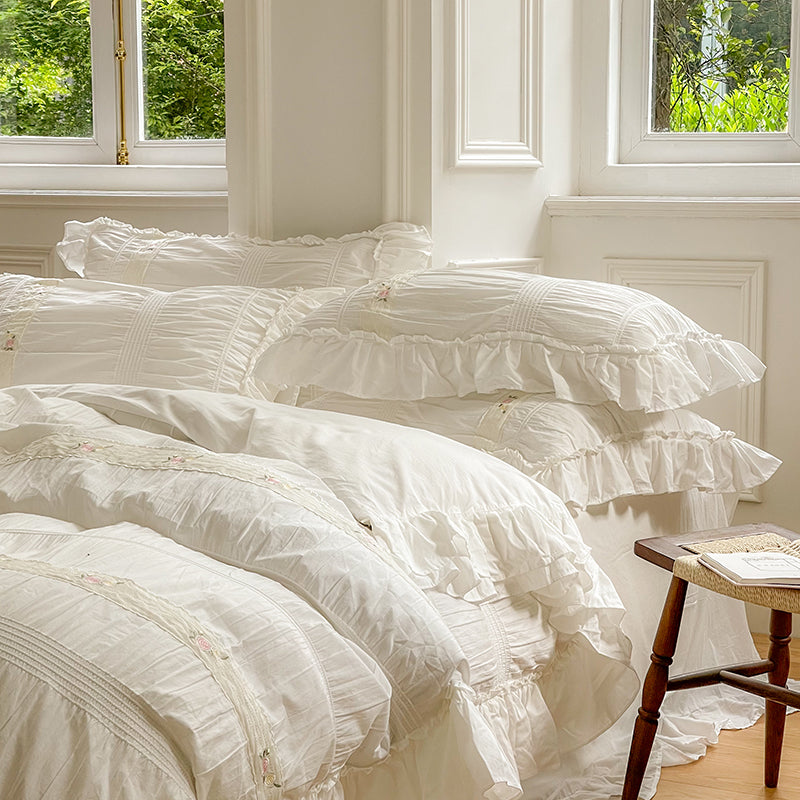 French Romantic Fairy White Washed Cotton Five-Piece Bed Set - Harmony Gallery