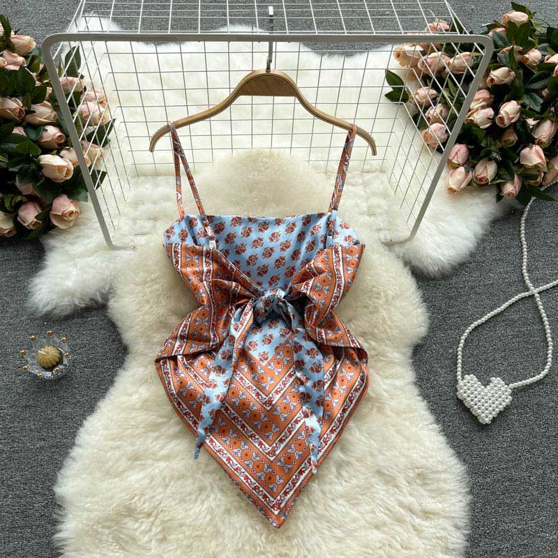 American Printing Apron Halter Knotted Camisole Women's Top - Harmony Gallery