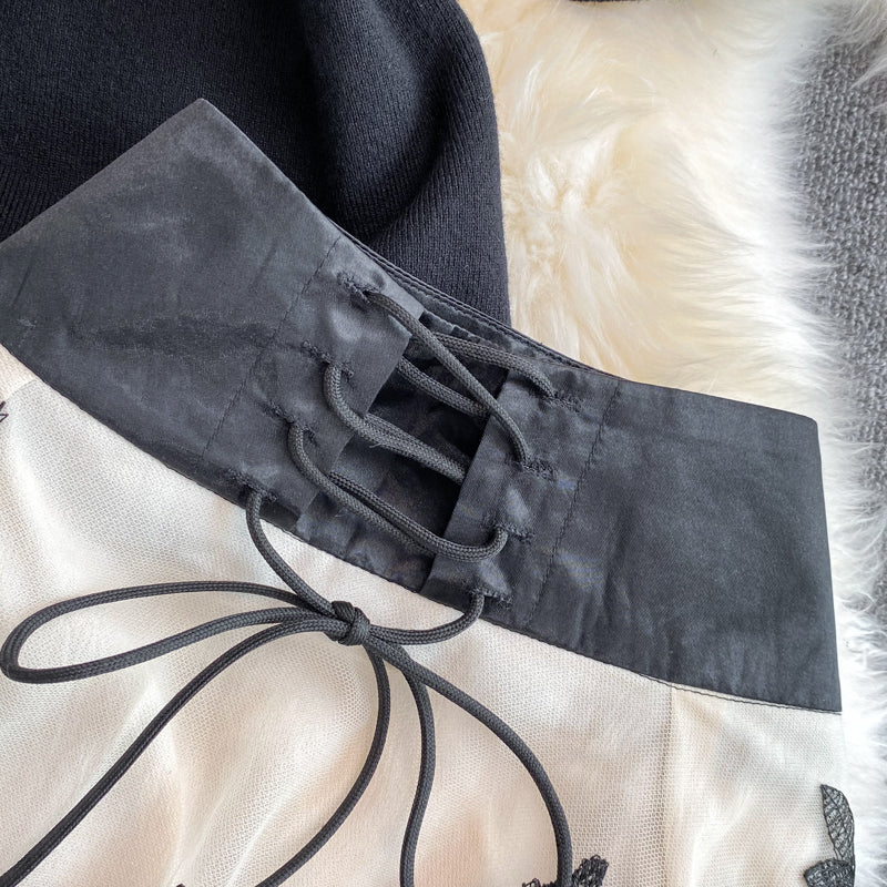 Summer Butterfly Embroidery Mesh Oblique Women's Suit - Harmony Gallery