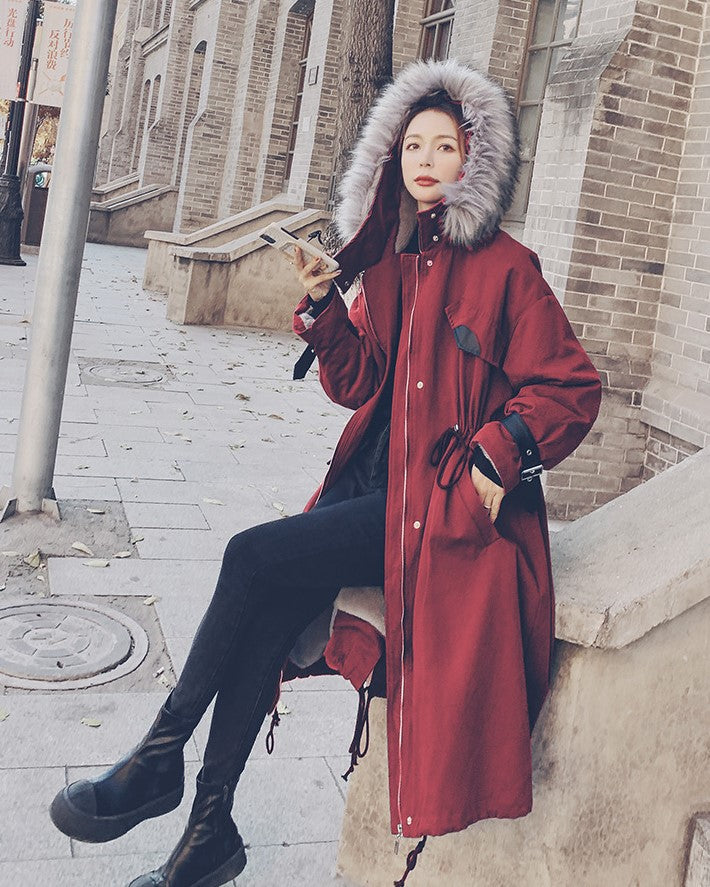 Red Parker Winter Mid-Length Women's Jacket - Harmony Gallery