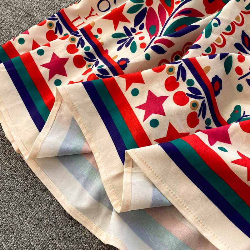 Palace Style Stand Collar Long Retro Printed Women's Dress - Harmony Gallery