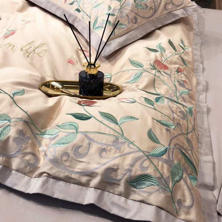 Pastoral Style plant Flower Embroidery Quilt Cover Bed Set - Harmony Gallery