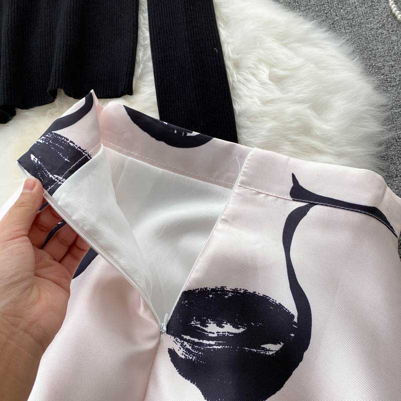 Black Swan Knitted Versatile Printed Skirt Women's Suit - Harmony Gallery