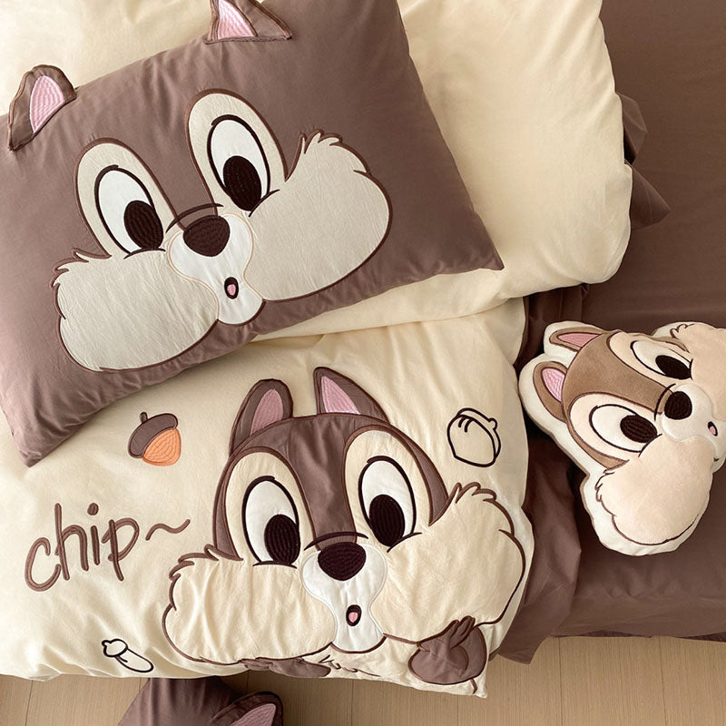 Little Girl Squirrel Cute Cartoon Washed Four-Piece Bed Set - Harmony Gallery