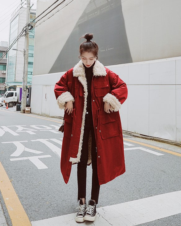 Over The Knee Winter Lamb Wool Padded Women's Jacket - Harmony Gallery