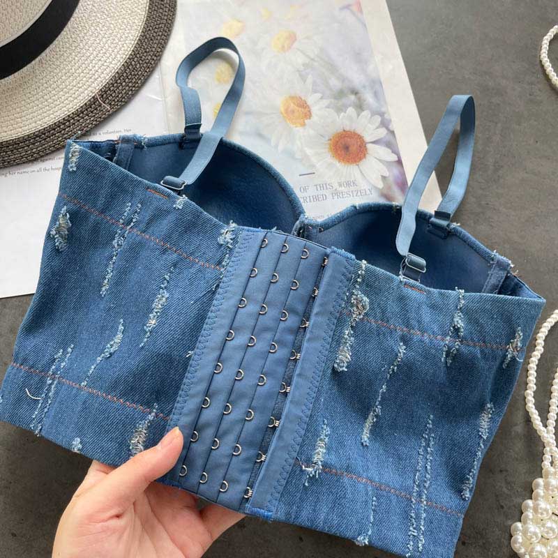 Hot American Fashionable All-Match Camisole Denim Crop Top - Harmony Gallery