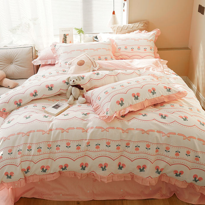 Pastoral Style Printed Four-Piece Pure Cotton Bed Set - Harmony Gallery