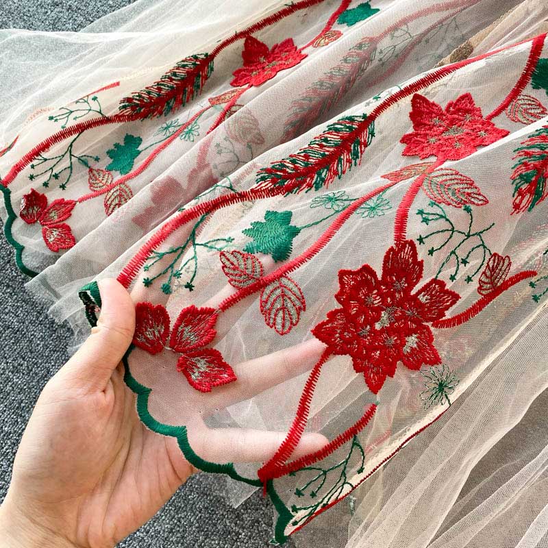 Celebrity High End Mesh Puff Sleeves Embroidery Women's Dress - Harmony Gallery