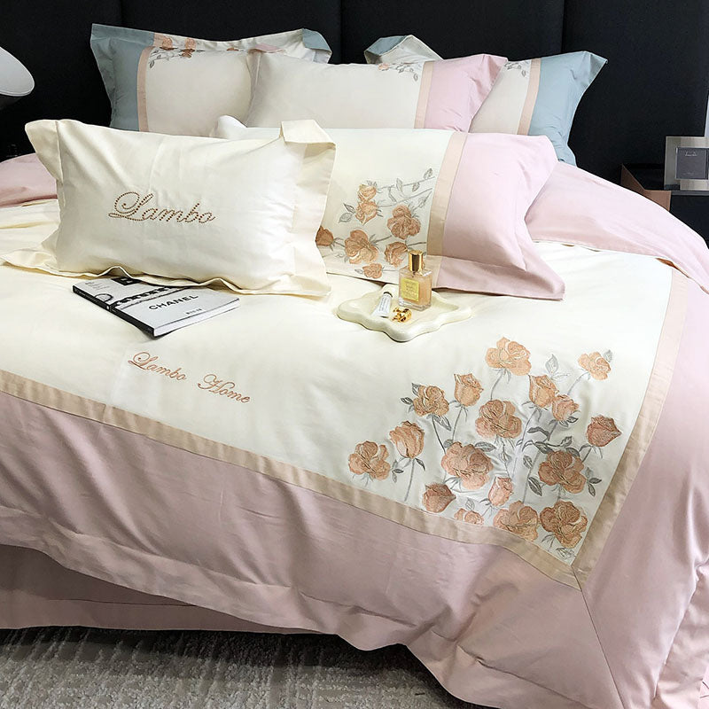 Light Luxury Embroidery Pure Cotton Quilt Cover Bed Set - Harmony Gallery