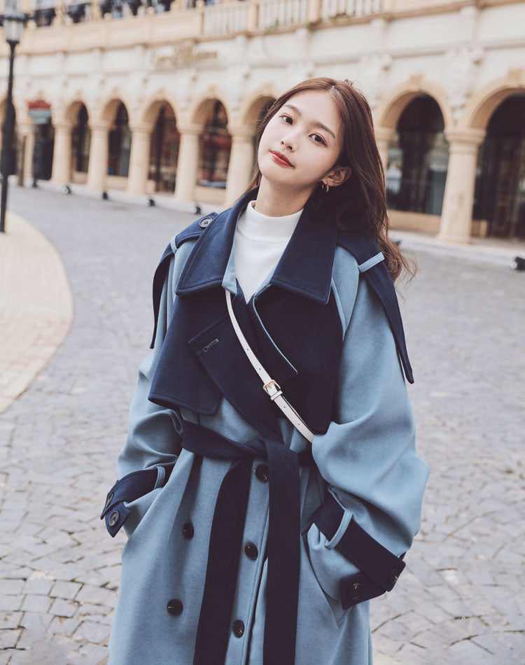 Color Contrast Woolen Goddess Fan Women's Coat - Harmony Gallery