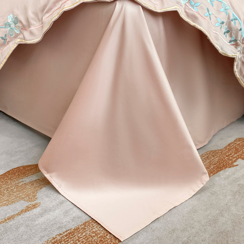 Summer Washed Ice Silk Embroidery Four-Piece Bed Set - Harmony Gallery