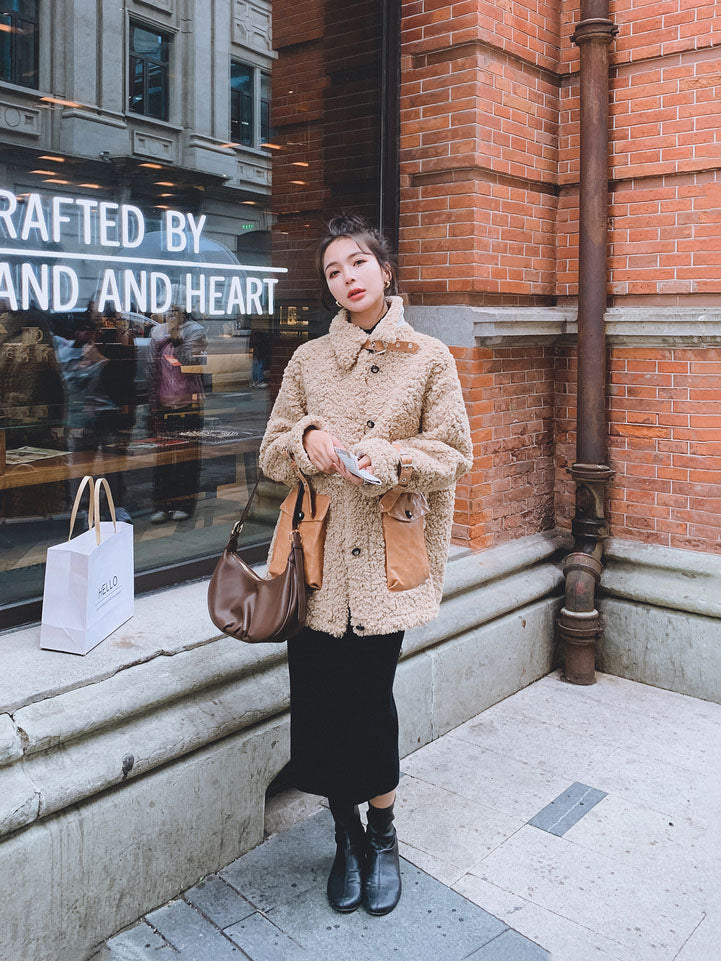 Celebrity Lamb Fur Winter Short Woolen Women's Coat - Harmony Gallery