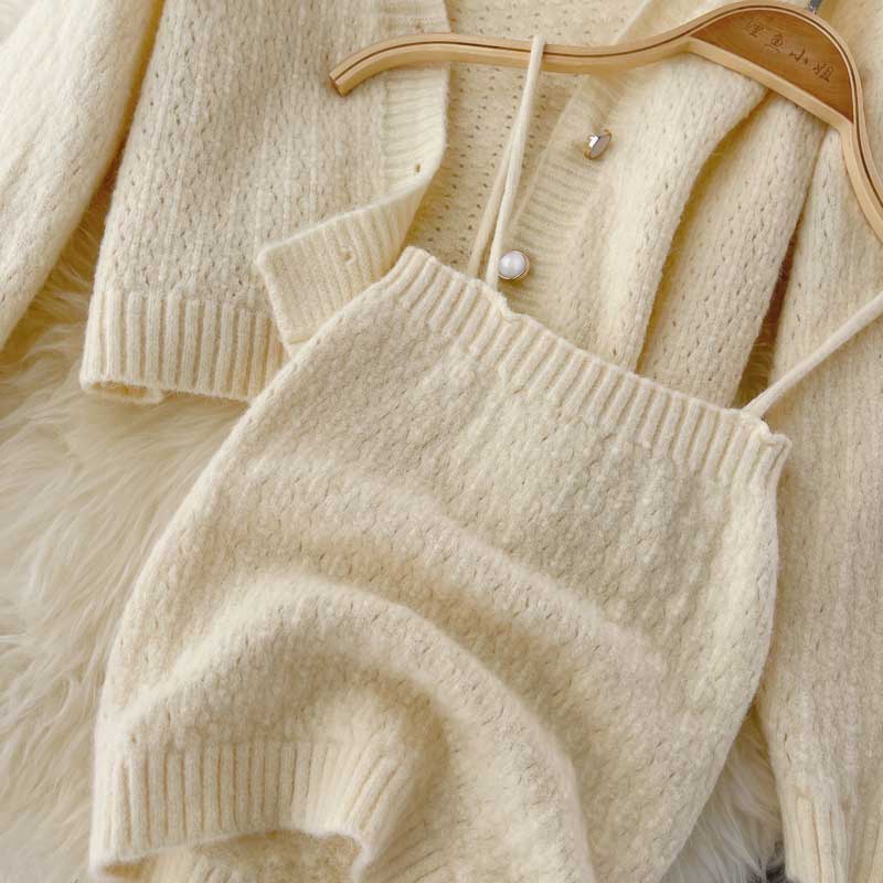 Casual Knitted Cardigan Camisole Trendy Sweater Women's Suit - Harmony Gallery